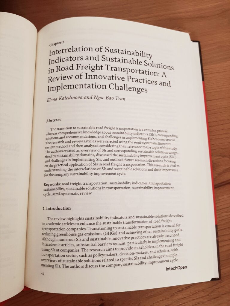 Interrelation of sustainability indicators and sustainable solutions in road freight, International Business Research, chapter 3